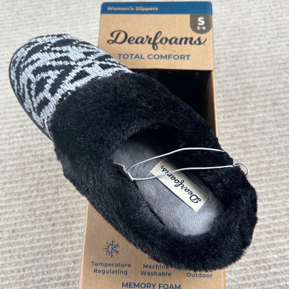Dearfoams Dana Fairisle Clog Slippers Women S 5-6 Black Memory Foam Cozy